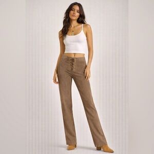 🤎 Natacha et Vanessa Taupe Stretch Suede Lace-Up Pants ❤️‍🔥 4